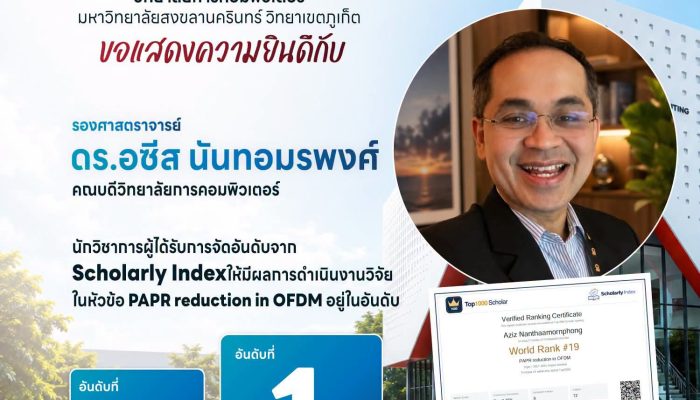 ขอแสดงความยินดีกับรองศาสตราจารย์ ดร.อซีส นันทอมรพงศ์คณบดีวิทยาลัยการคอมพิวเตอร์ นักวิชาการผู้ได้รับการจัดอันดับจาก Scholarly Index ให้มีผลการดำเนินงานวิจัยในหัวข้อ PAPR reduction in OFDM อยู่ในอันดับที่ 19 ของโลก และอันดับที่ 1 ของประเทศไทย